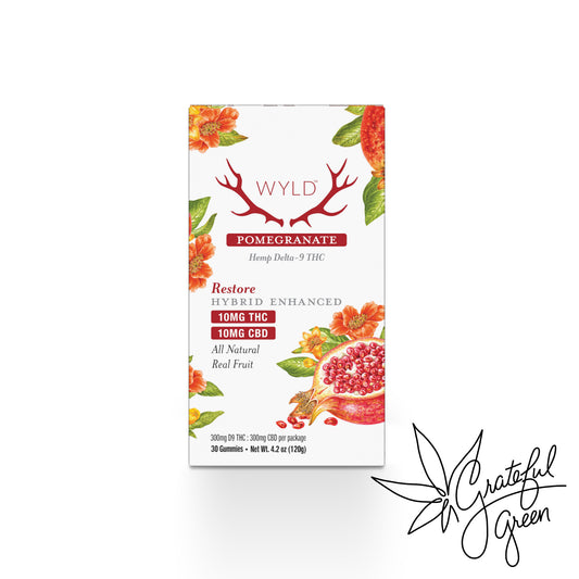 WYLD D9/CBD 1:1 Pomegranate Gummies / 600mg total / 30 ct